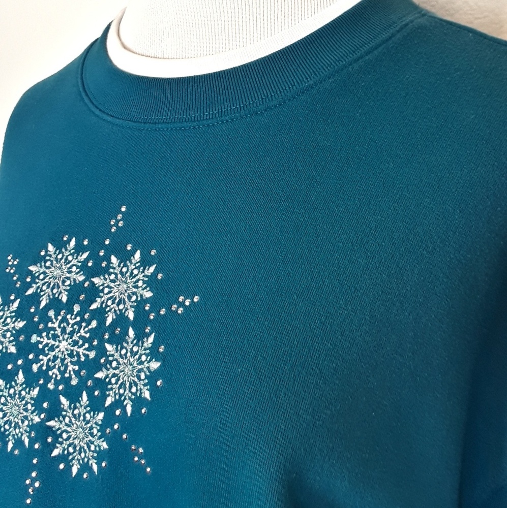 M&C Sportswear Embellished Snowflake Teal Sweater